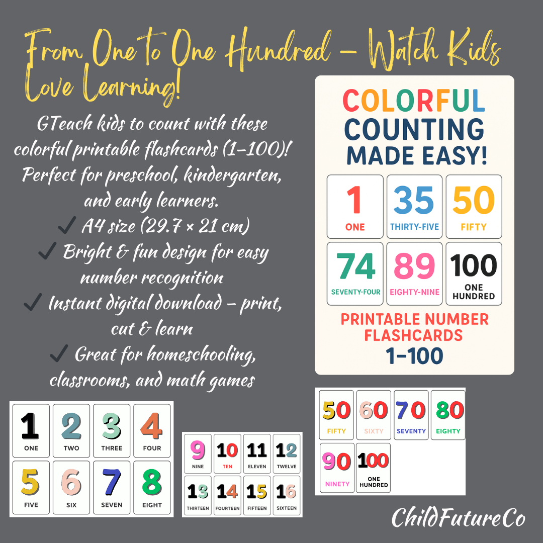 Colorful Number Flashcards 1–100