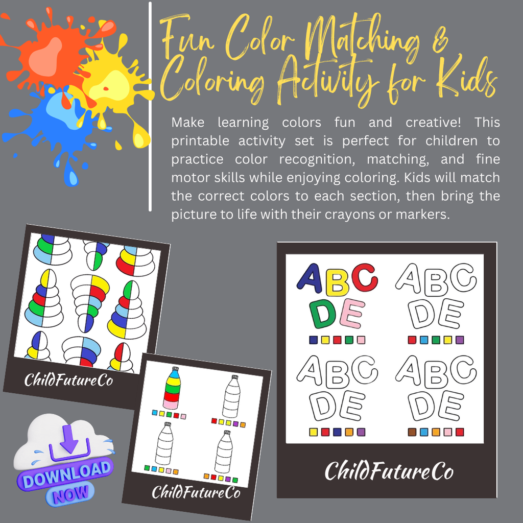 Fun Color Matching & Coloring Activity for Kids –60 Printable Learning Pages