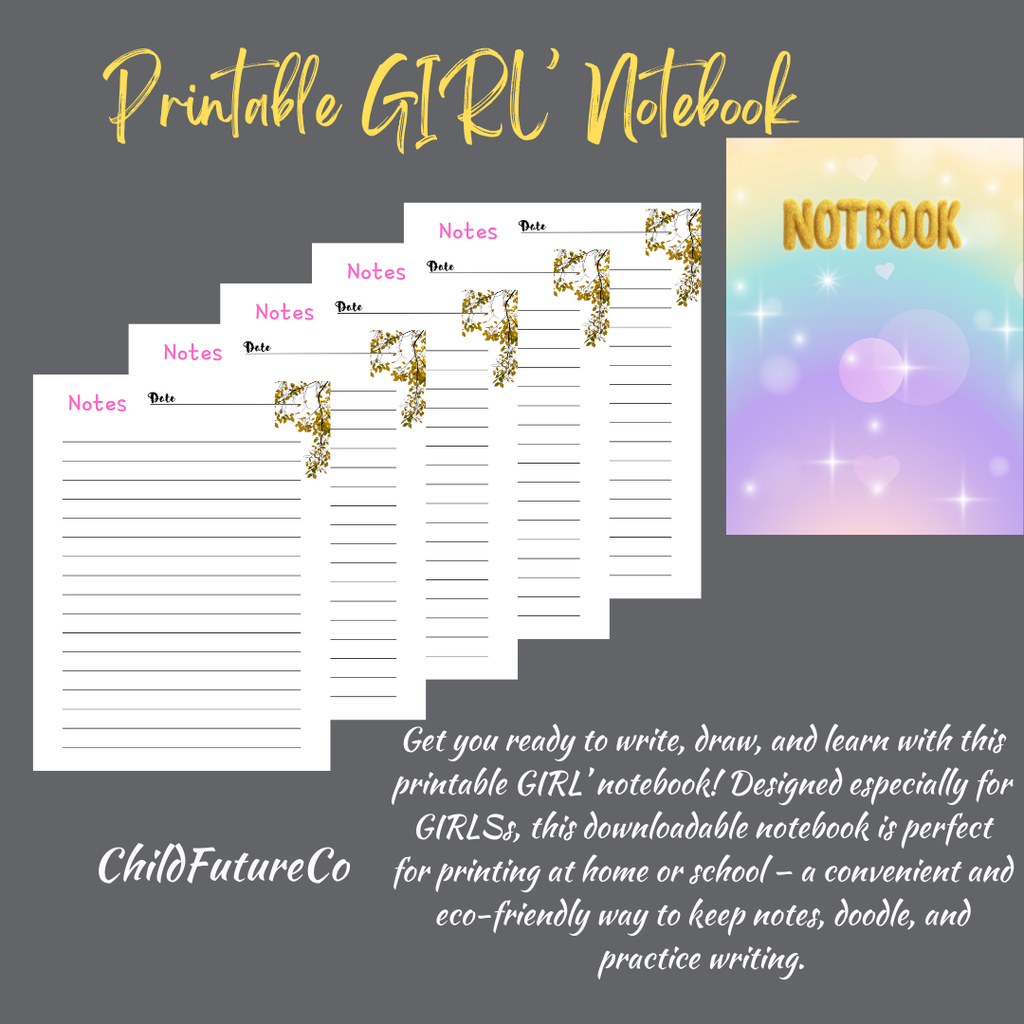 Printable GIRL’ Notebook – Instant Download for Fun and Easy Note-Taking!