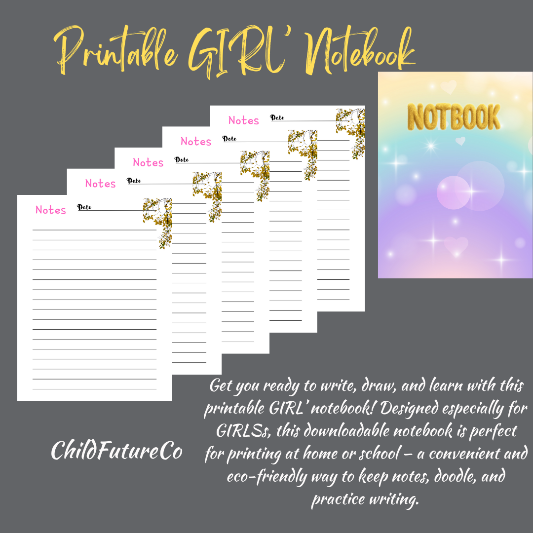 Printable GIRL’ Notebook – Instant Download for Fun and Easy Note-Taking!