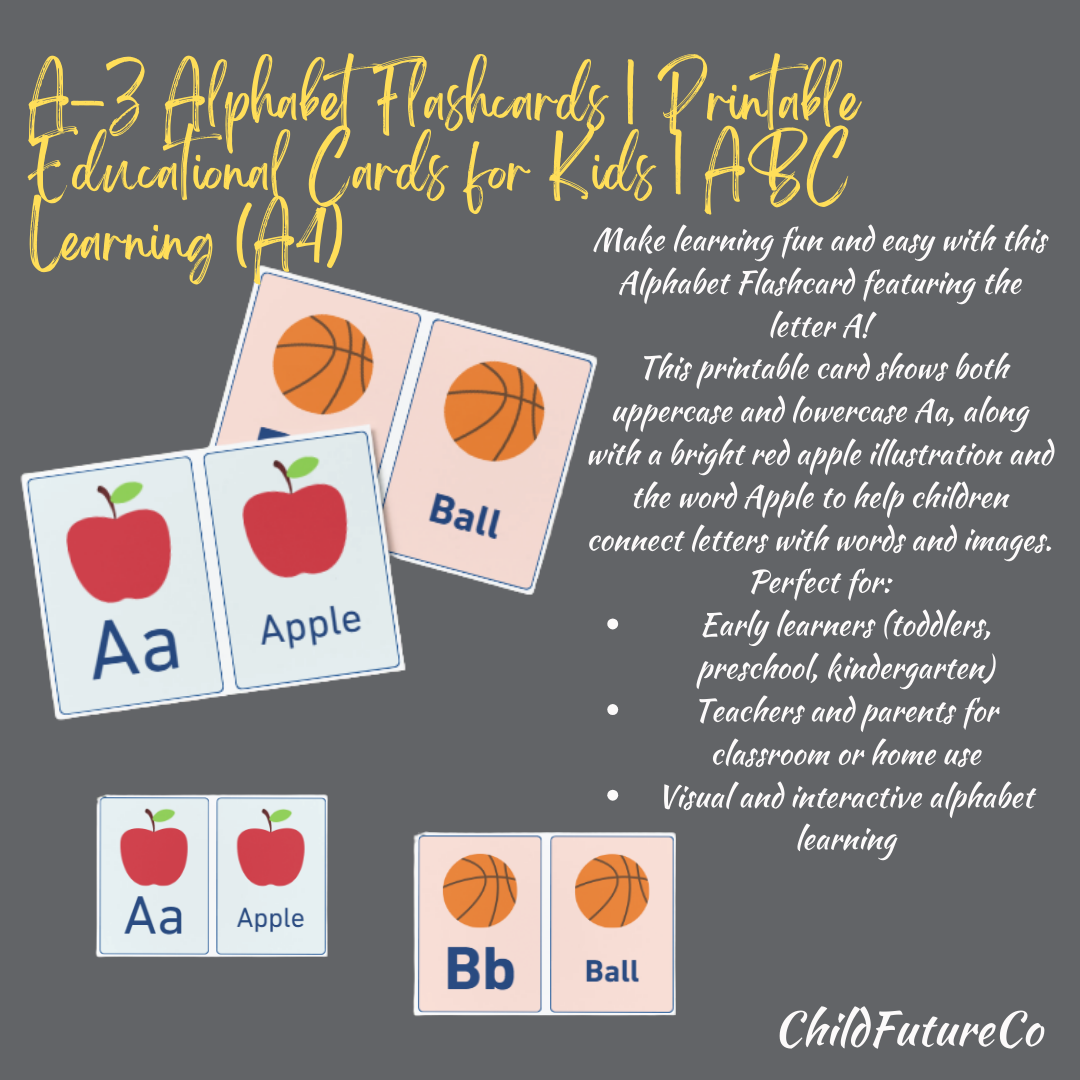 A–Z Alphabet Flashcards | Printable Educational Cards for Kids | ABC Learning (A4)
