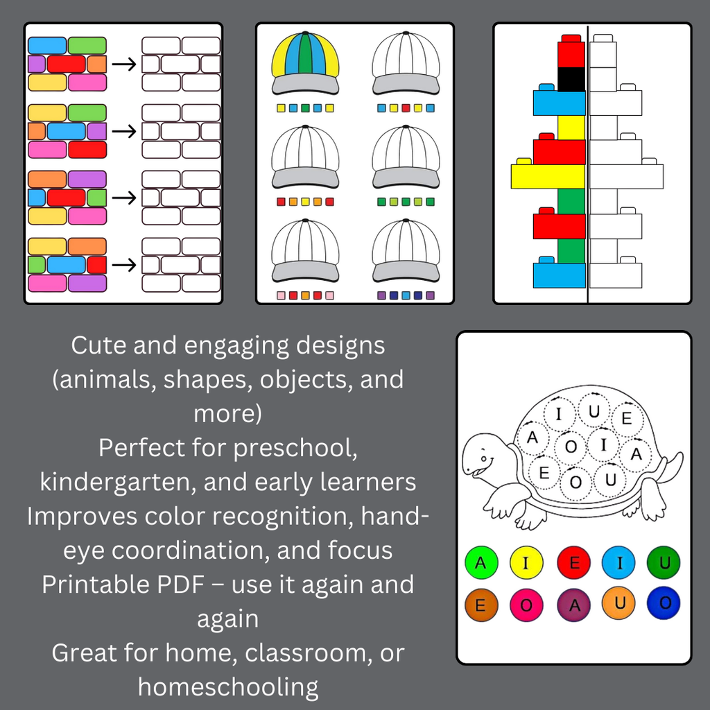 Fun Color Matching & Coloring Activity for Kids –60 Printable Learning Pages