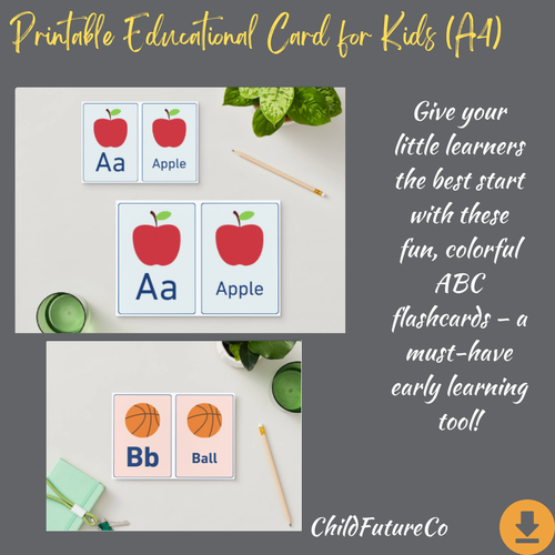 A–Z Alphabet Flashcards | Printable Educational Cards for Kids | ABC Learning (A4)