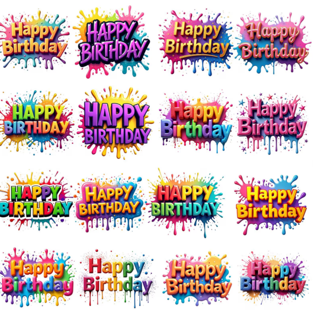 50 Birthday Text PNGs | Bold Colorful & Metallic Clipart for Party Designs