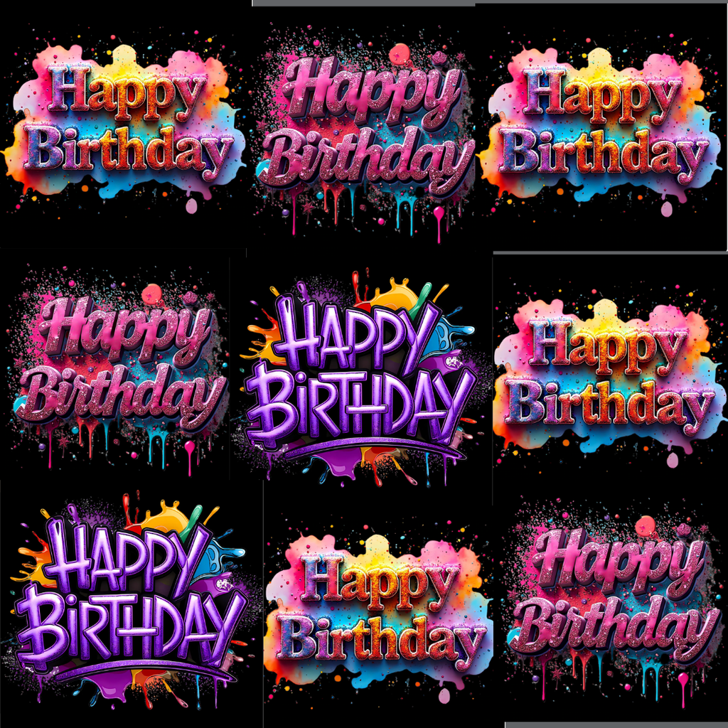 50 Birthday Text PNGs | Bold Colorful & Metallic Clipart for Party Designs