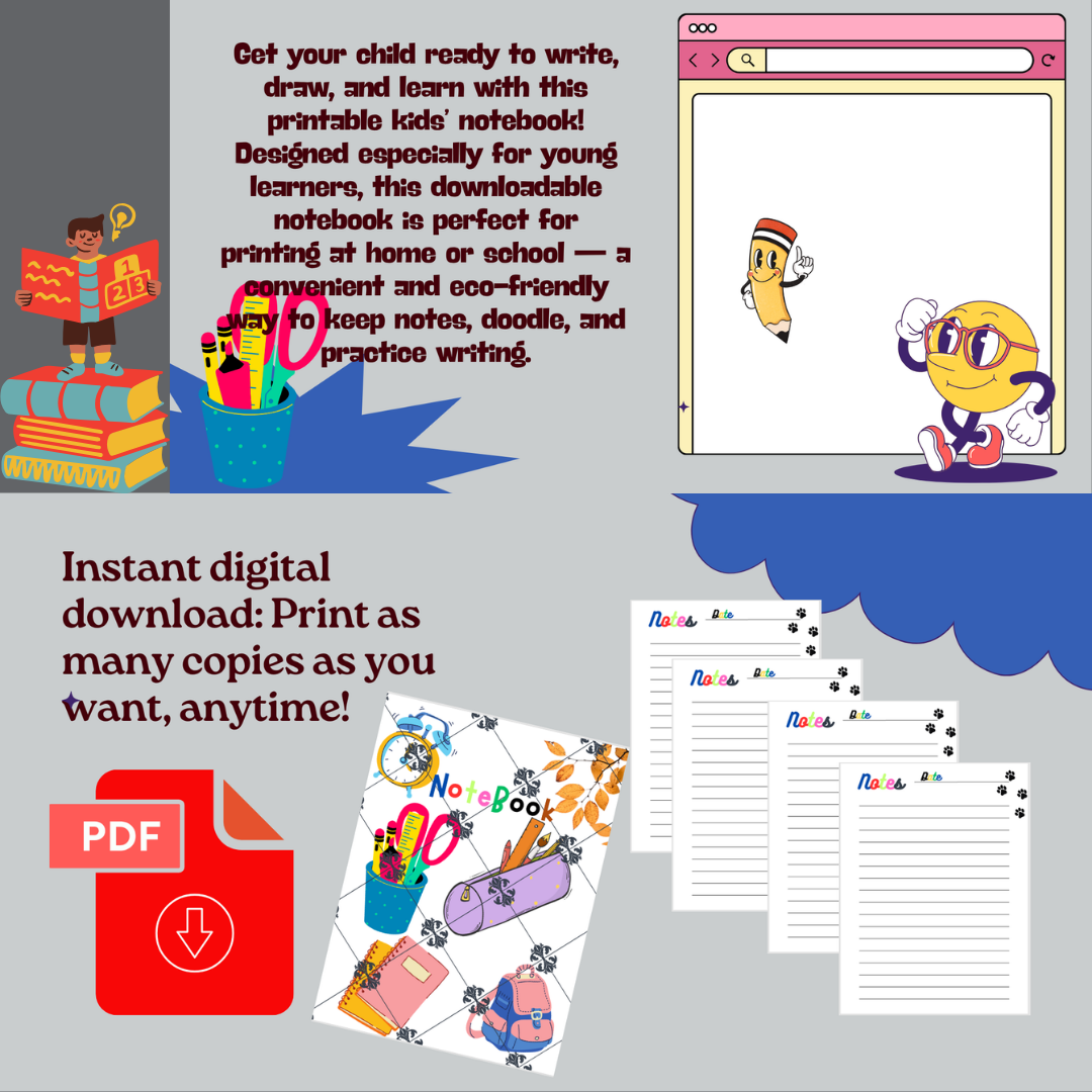 Printable Kids’ Notebook – 20 Pages for Fun and Easy Note-Taking!