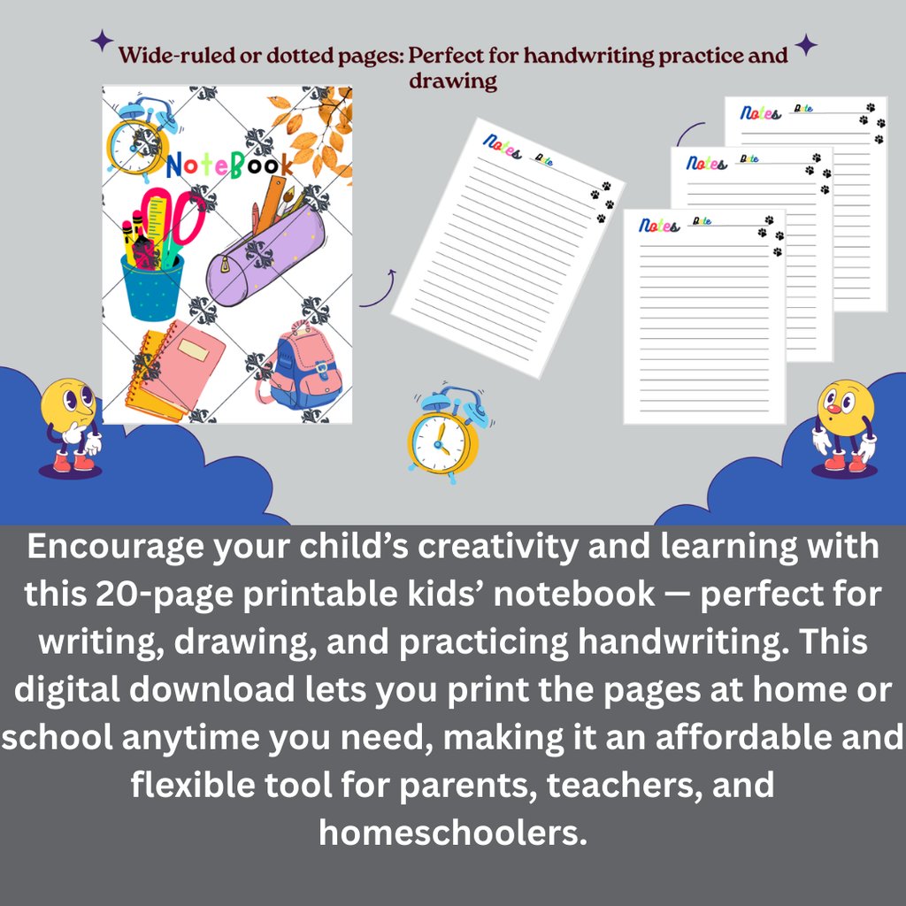 Printable Kids’ Notebook – 20 Pages for Fun and Easy Note-Taking!