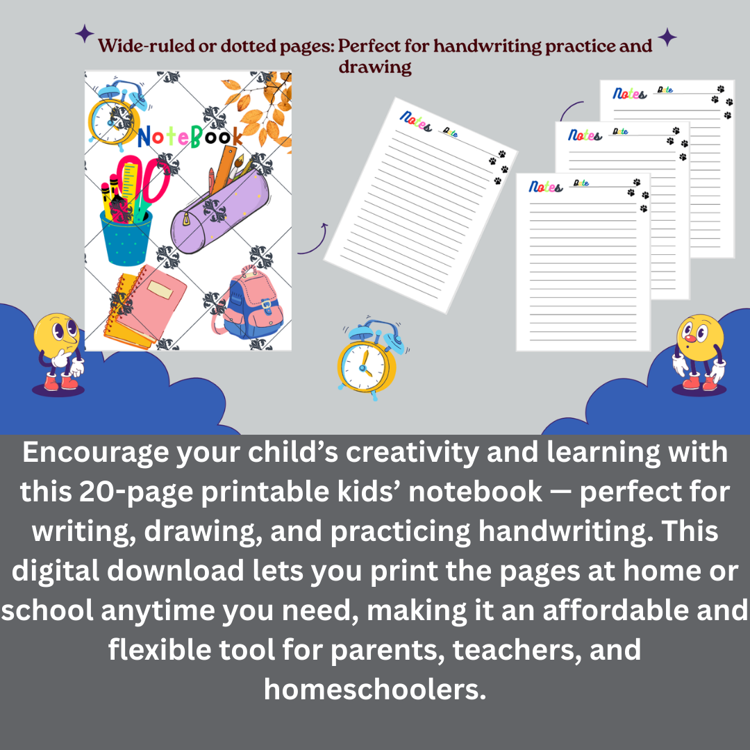 Printable Kids’ Notebook – 20 Pages for Fun and Easy Note-Taking!