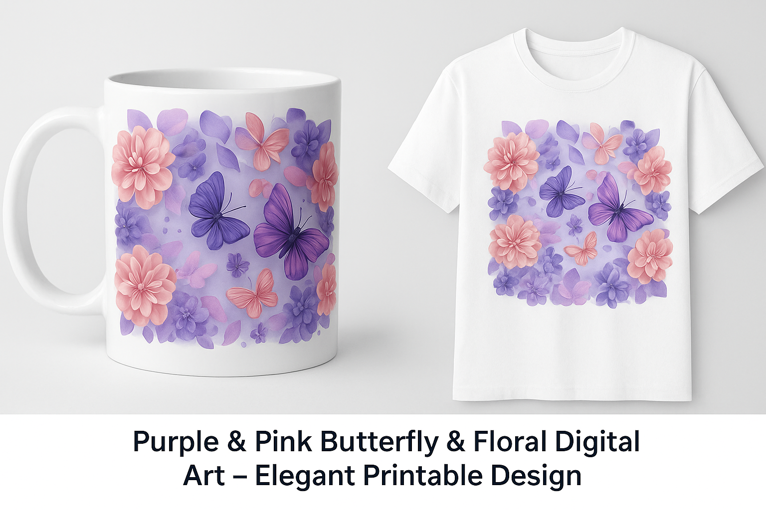 Butterfly & Floral Digital Art – Elegant Printable Design