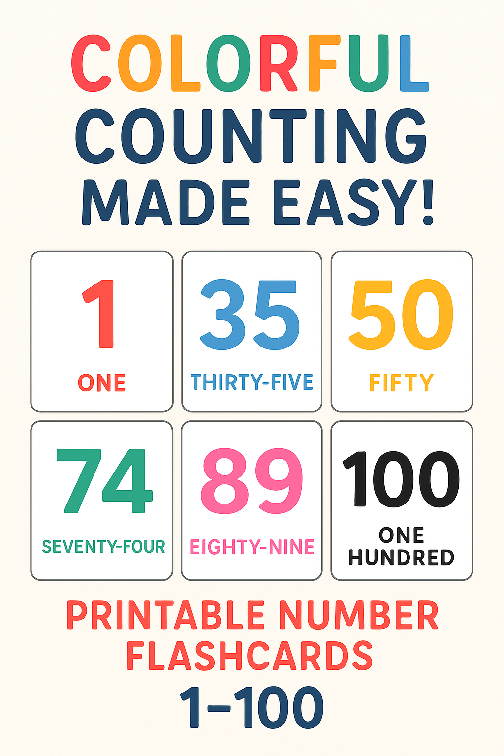 Colorful Number Flashcards 1–100