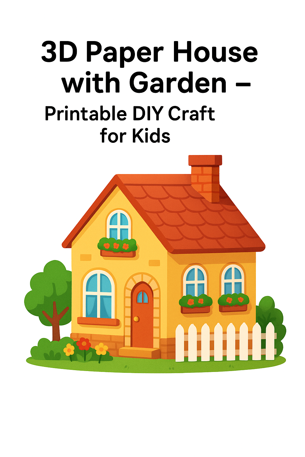 3D Paper House with Garden – Printable DIY Craft for Kids