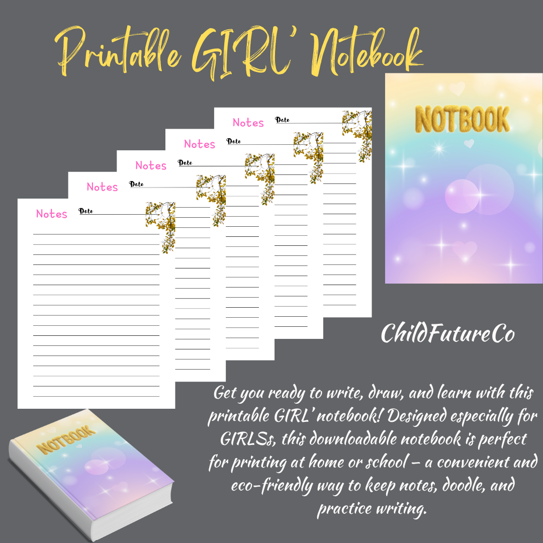 Printable GIRL’ Notebook – Instant Download for Fun and Easy Note-Taking!