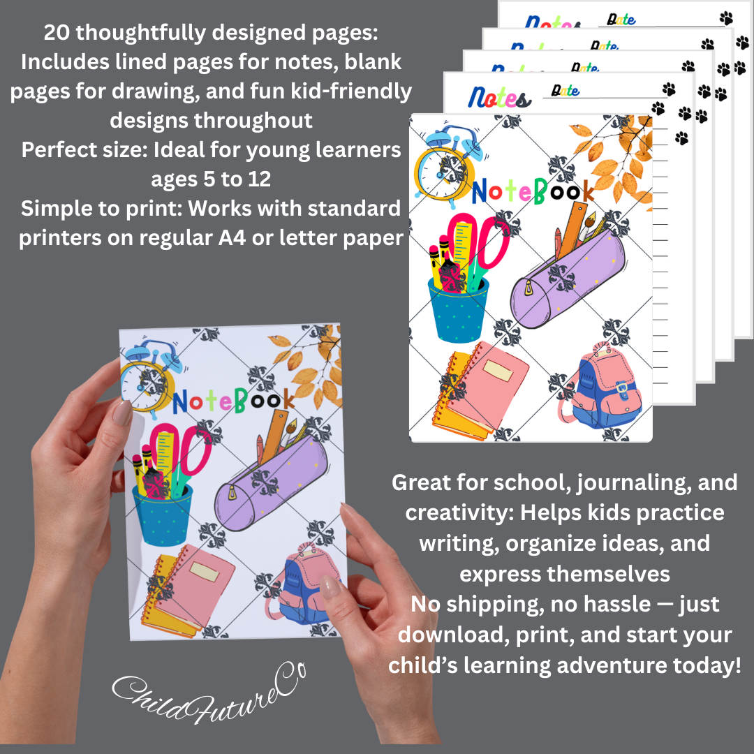 Printable Kids’ Notebook – 20 Pages for Fun and Easy Note-Taking!