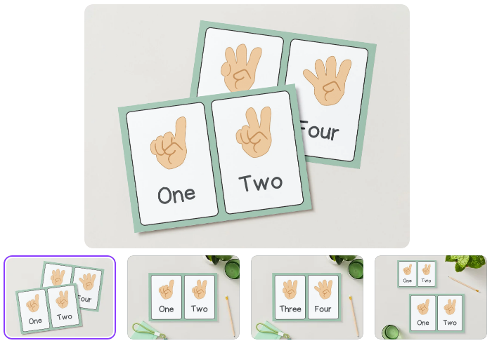Printable Counting Hand Numbers Flashcards – Green & White Minimalist Style (1–10)